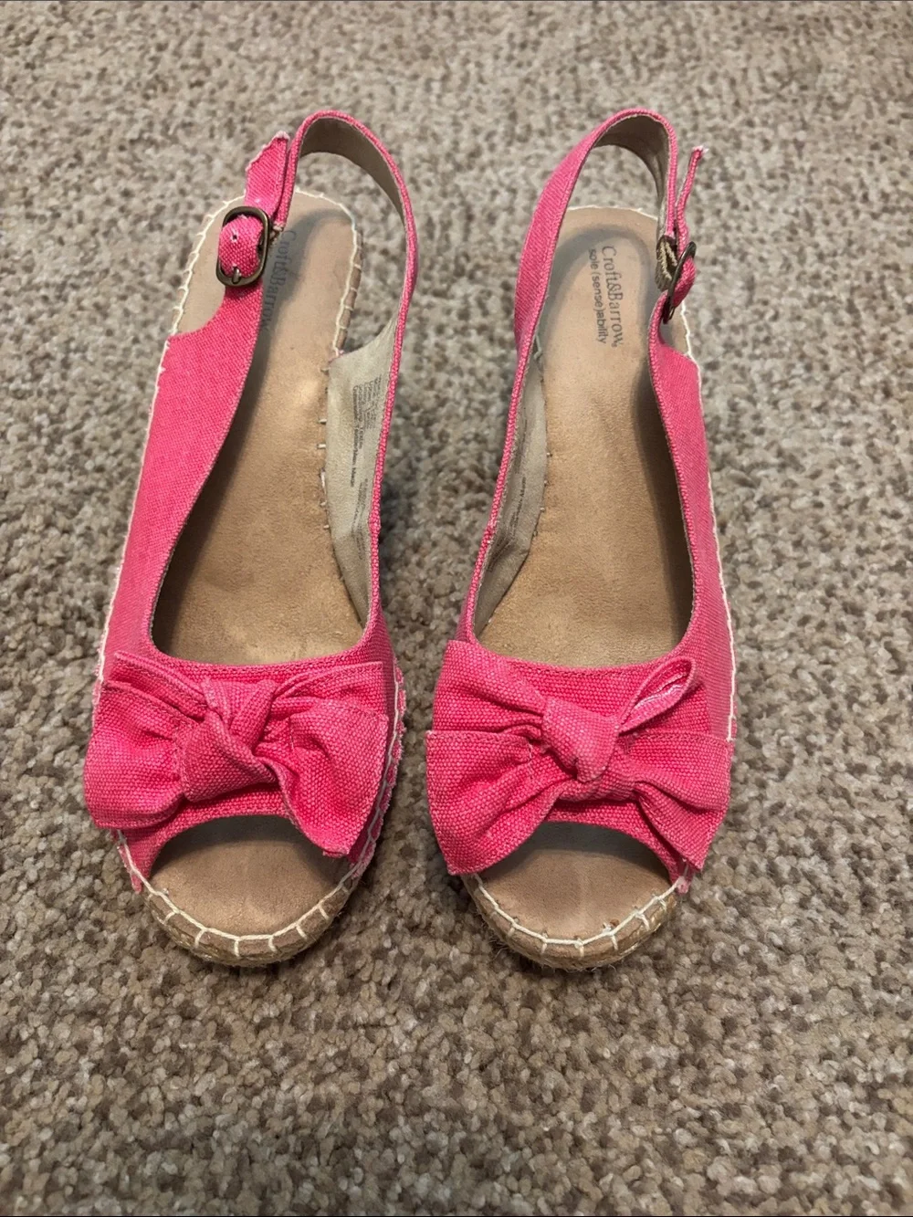 Women's Pink Slingback Espadrille Heels with Bow 7.5